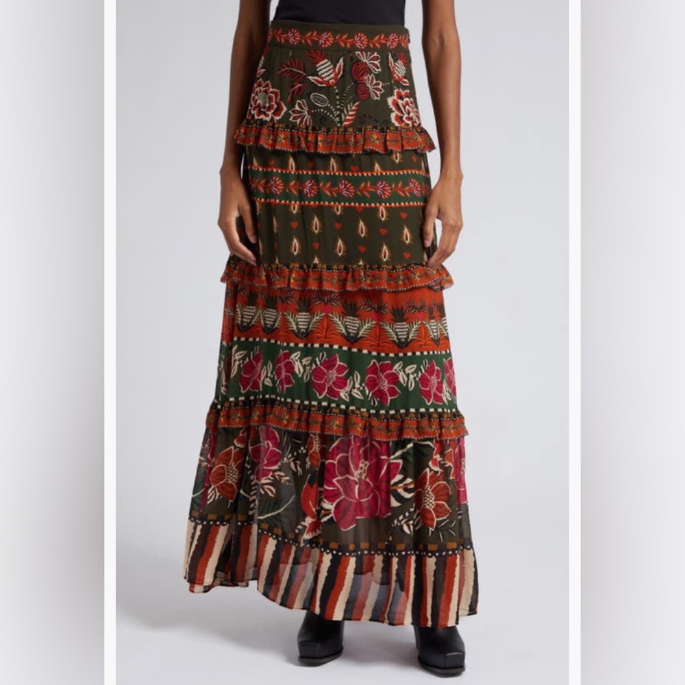 NWT $255 FARM Rio Anika Floral Garden Mixed Print Maxi Skirt in size Small!